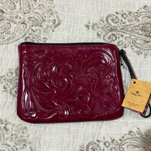 Patricia Nash Embossed Red Leather Clutch Wristlet NWT